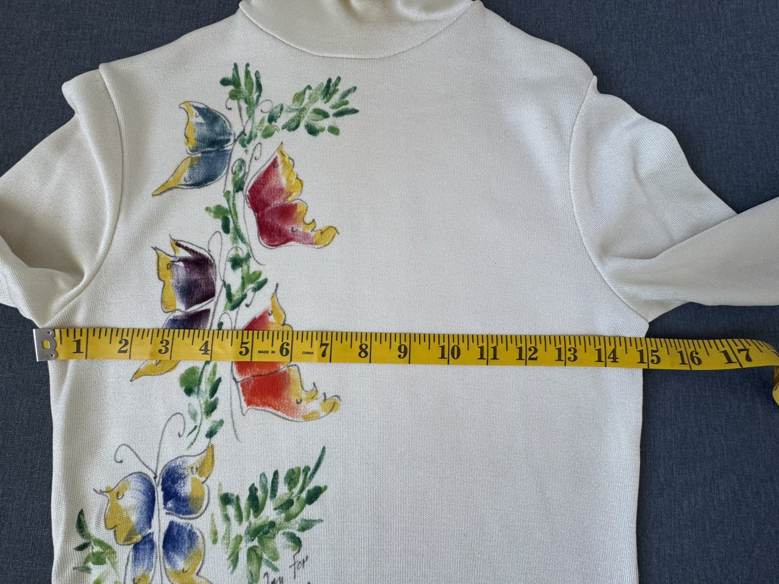 Vintage 70s Knit Turtleneck Hand Painted Butterflies by Marilyn for Ninotchka