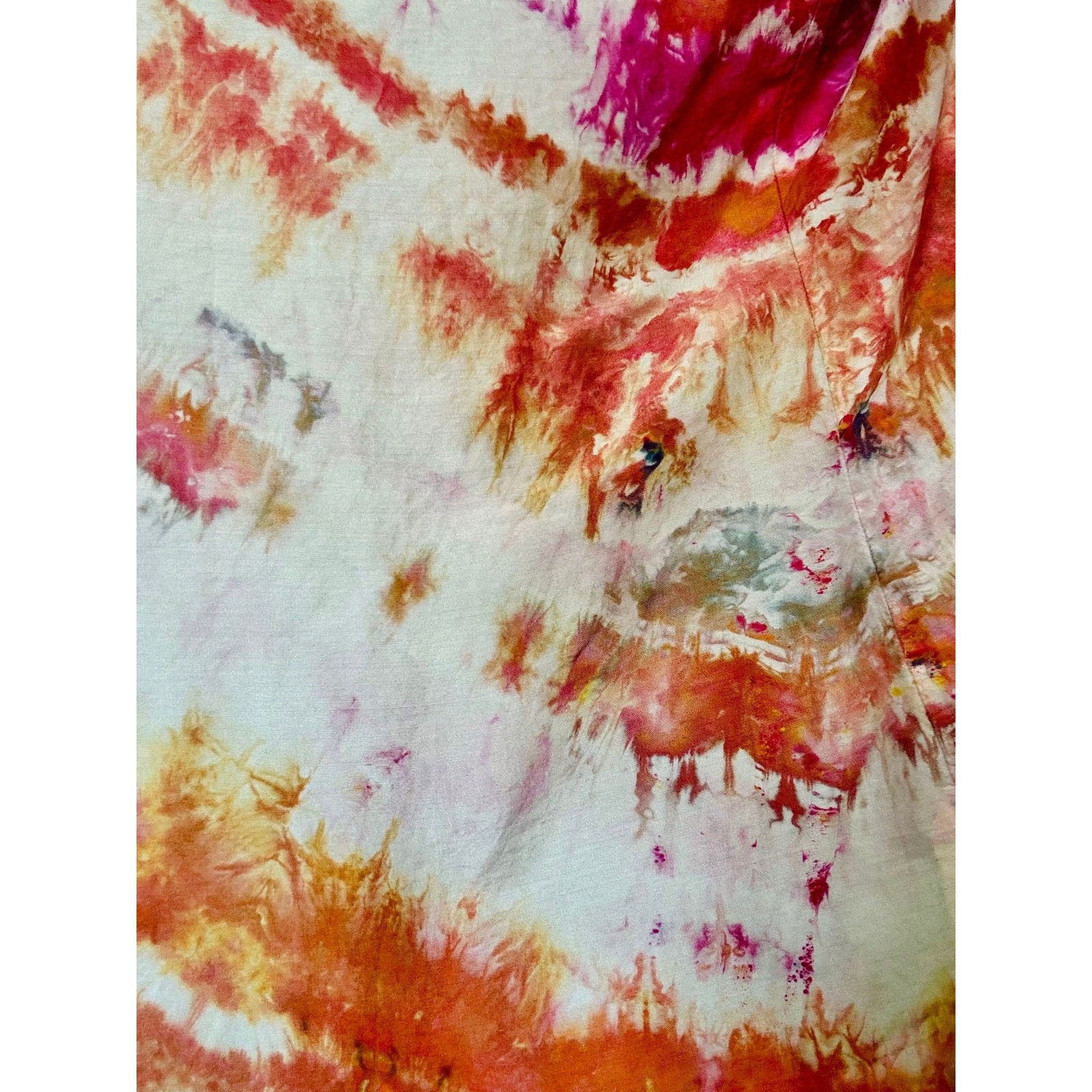 Shibori Dyed Vintage Silk Blouse Orange Pink Button Up Reworked Tie Dye Upcycled