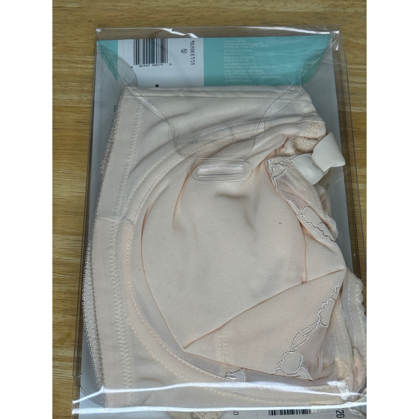 Bali Flower Bali Embroidered Underwire Bra Style 180 Beige 42D Vintage Lingerie
