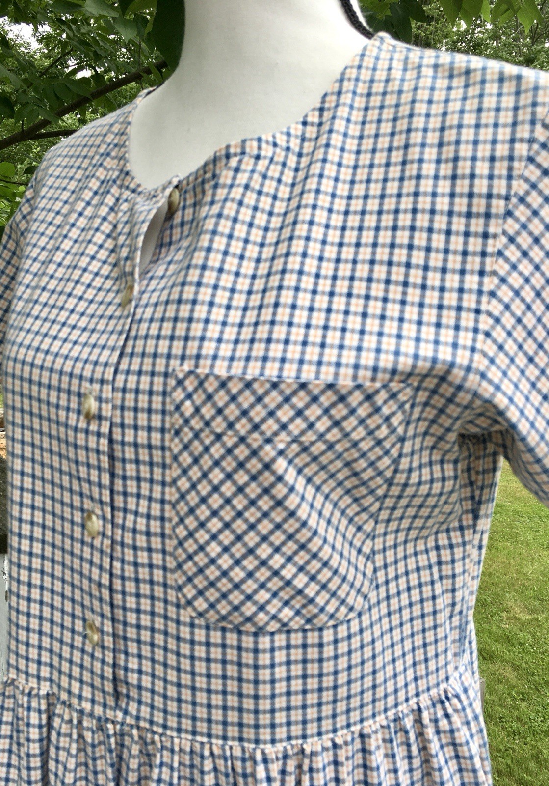 Vintage 90’s Ralph Lauren Plaid Gingham Dress Cottagecore Size L Grandma