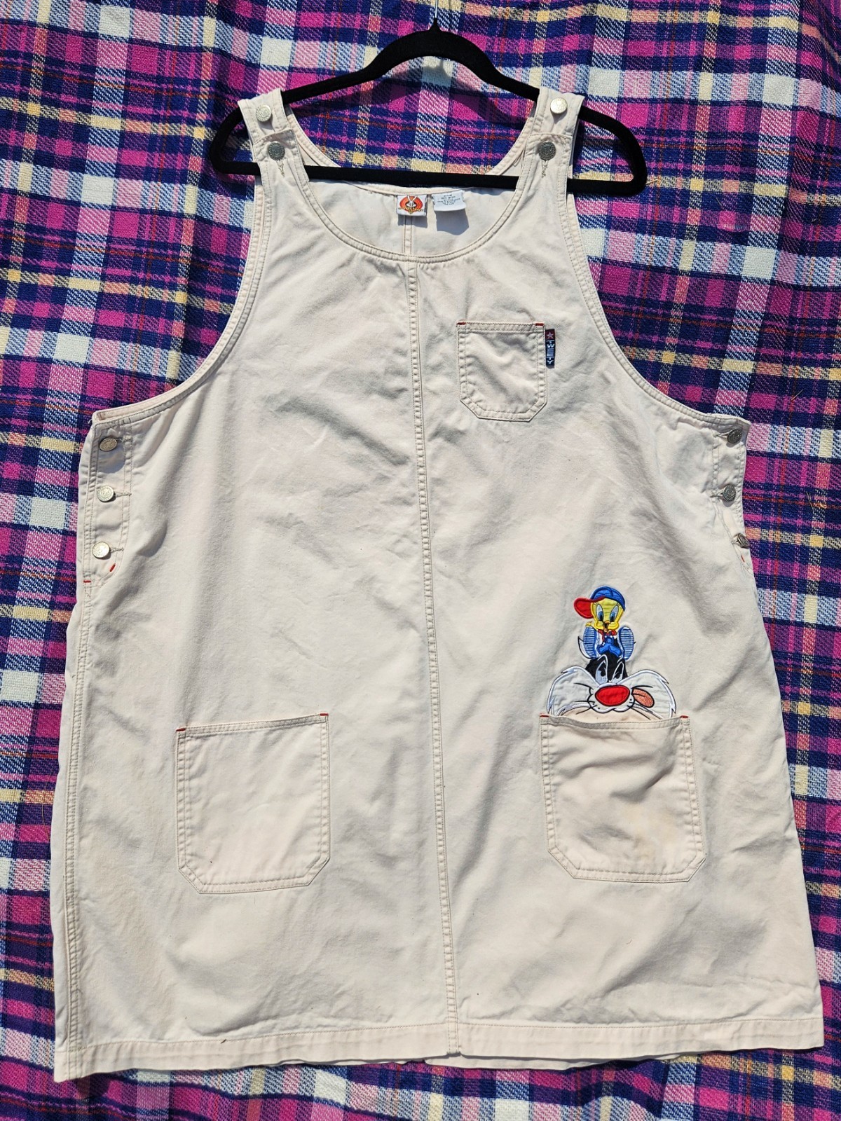 Cream Embroidered Tweety Bird Sylvester 1998 Looney Tunes Jumper Dress Size 24