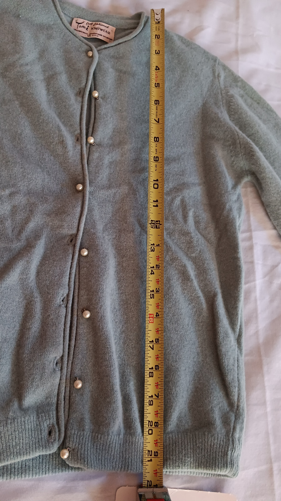 VINTAGE 1958 TAMI KNITWEAR LAMBSWOOL LIGHT BLUE CARDIGAN SWEATER PEARL BUTTON GD