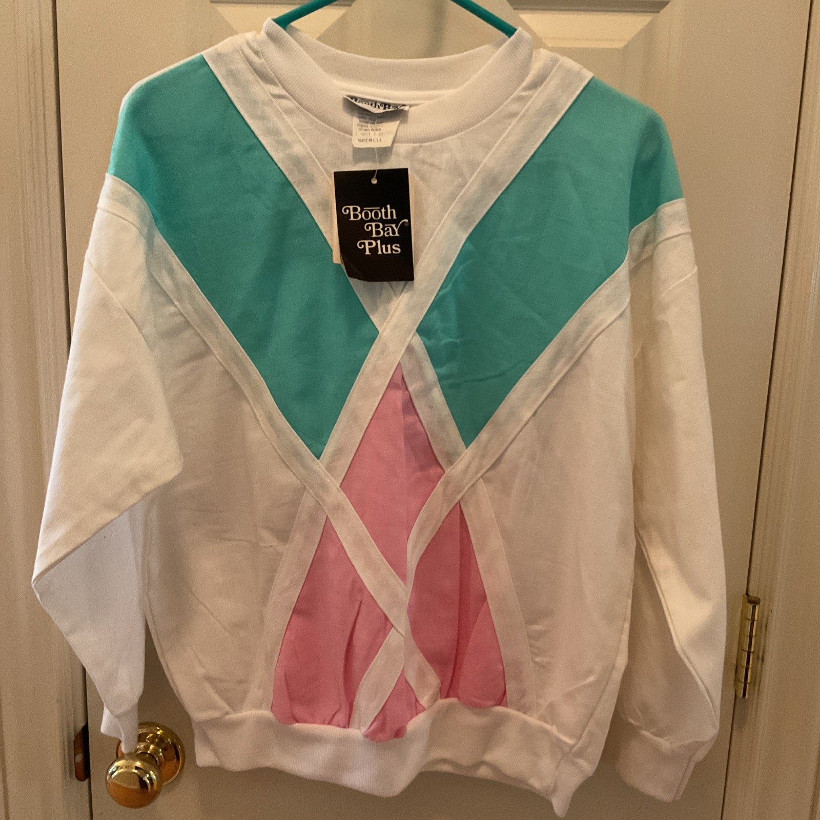 Vtg 1980’s Booth Bay Retro Wht/Pink/Aqua Shirt Size L- NWT