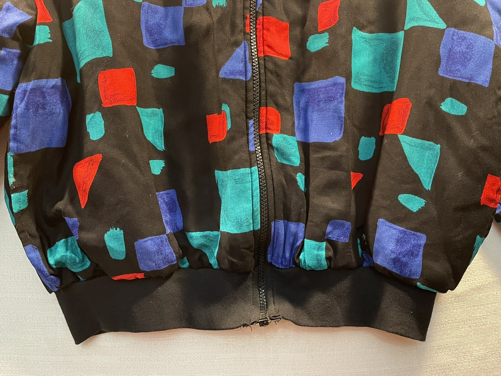 Vintage Geometric 80’s Full Zip Jacket Black Medium Steven Ross Naturally