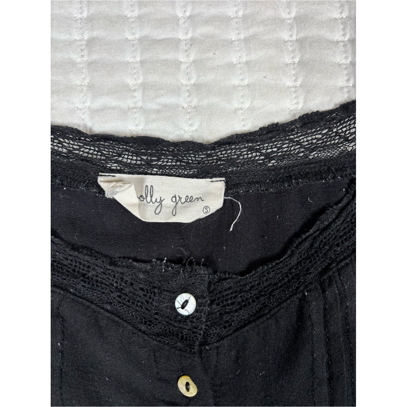 Olly Green Black Lace Trim Button Front Corset Tank Top Boho Cottagecore Small