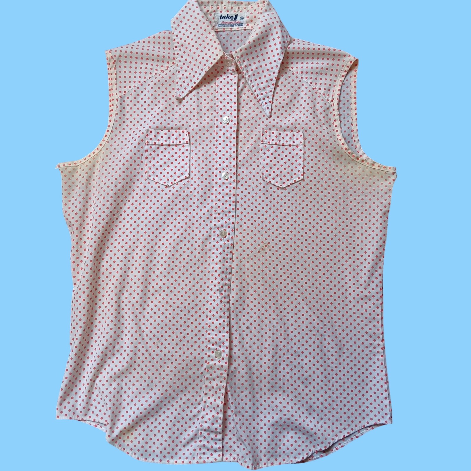 True Vintage Women’s Top Small 1960’s Mod Granny sz 34 White/Pink Polka Dot