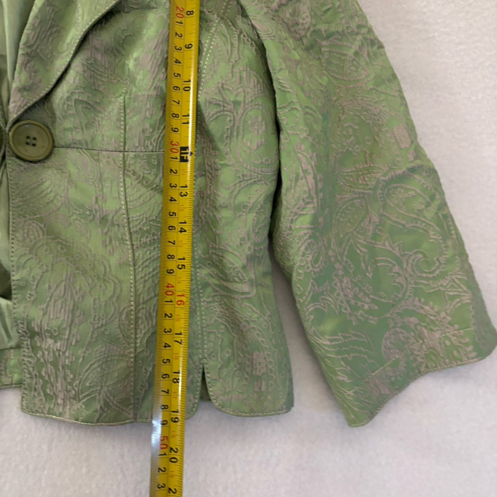Alberto Makali Blazer Jacket Women’s 8 Paisley Green White 2 Buttons Short Silk