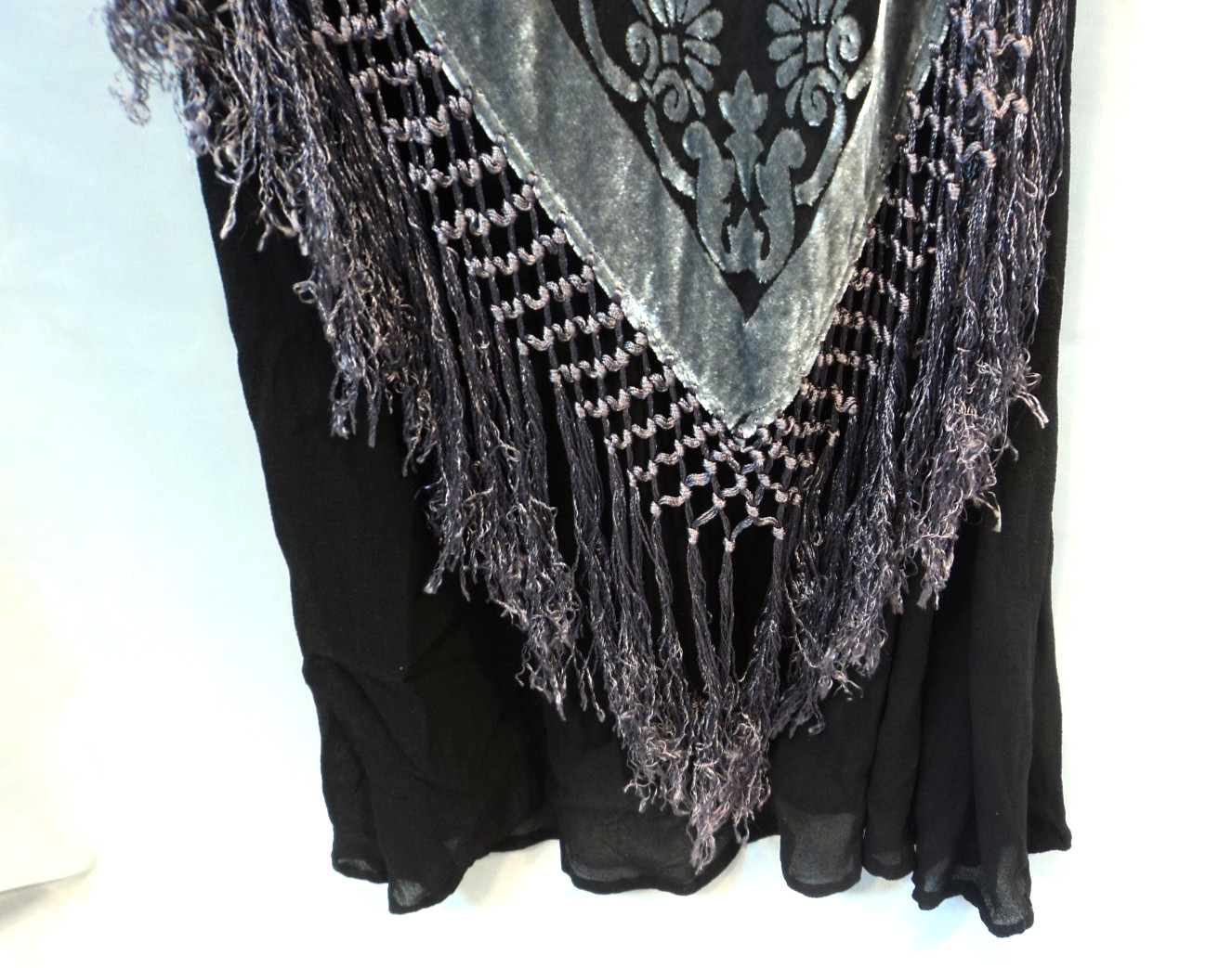 Vintage Aris A Y2K Silk Blend Burnout Velvet Fringe Maxi Dress Sz L