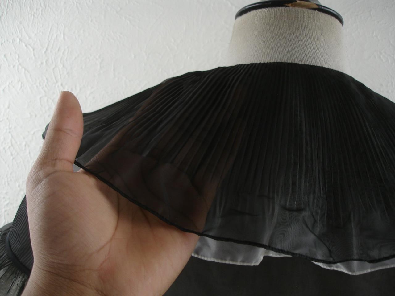 Women’s M Vtg 1940’s Penny Potter Black Sheer Top Blouse Ruffled Victorian Look