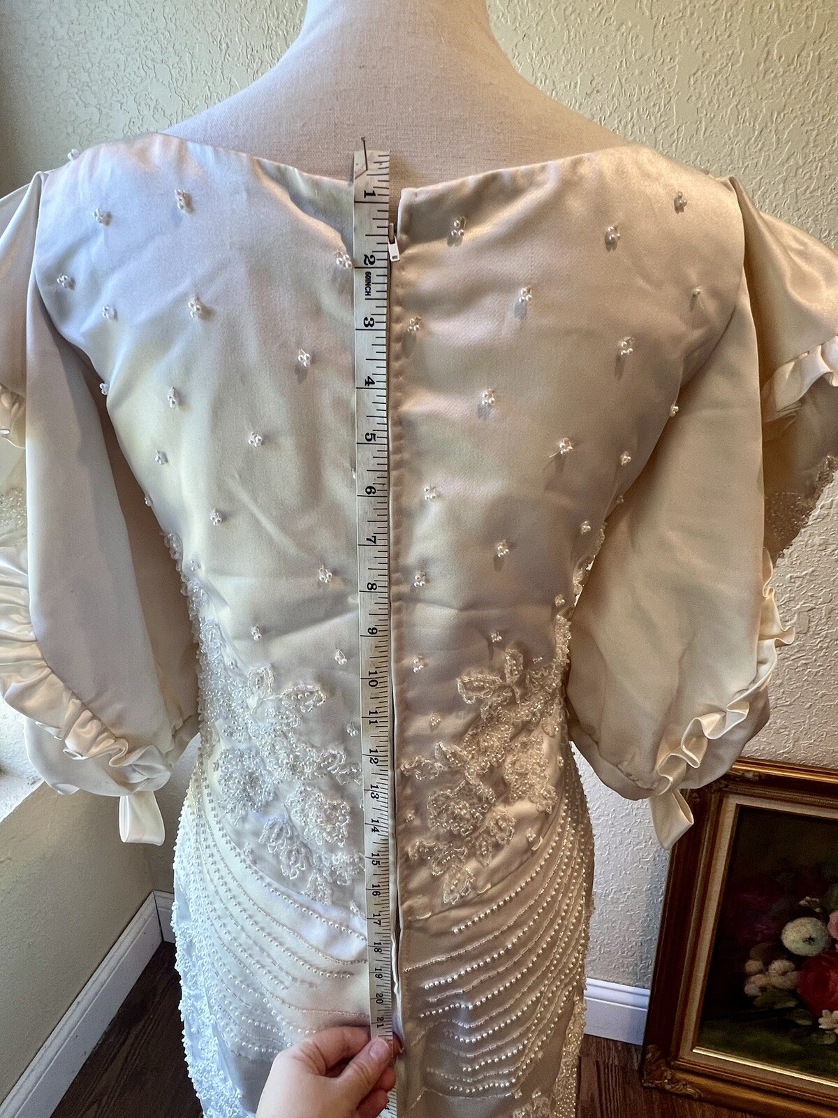 1980s Carlota Alfaro Handmade Beaded Wedding Dress Vintage Ivory Off White