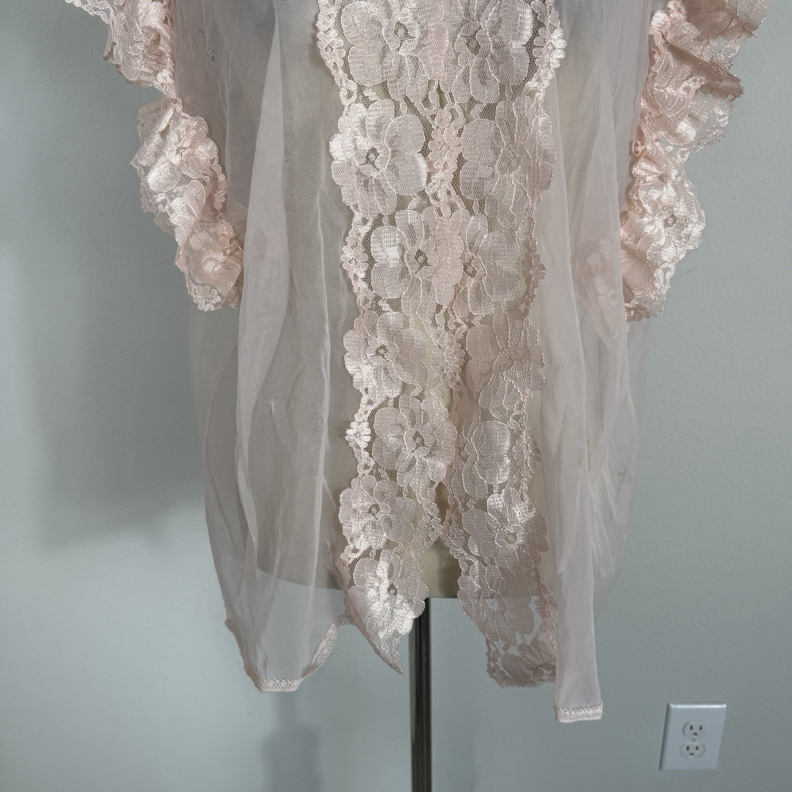 Vintage Alana Gale Cover Up Lace Chiffon Sheer Fairy Dainty Ballet Lingerie XL