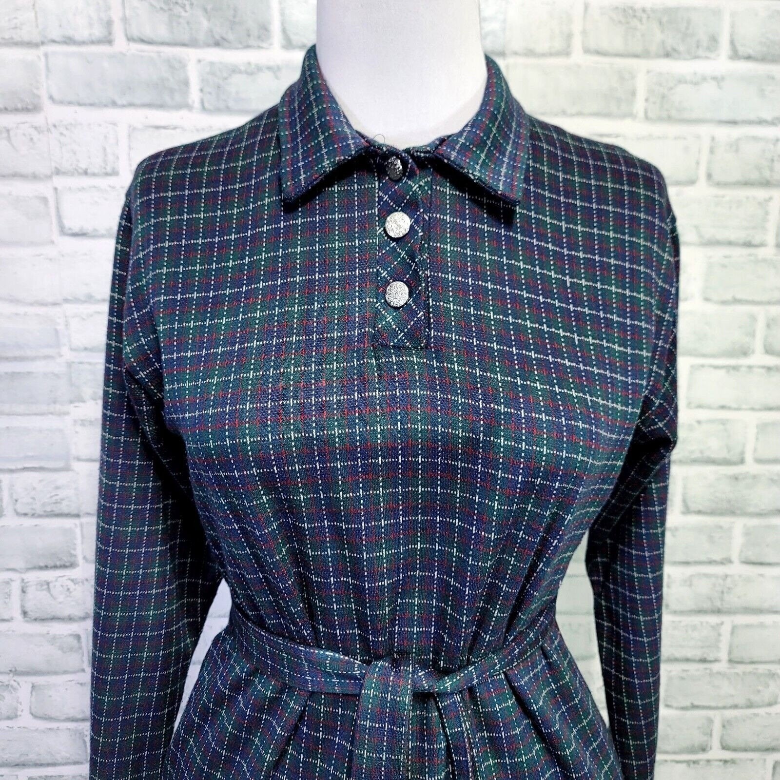 Vintage 90s The Tog Shop Womens M Green Plaid Shift Dress W/ Sash Belt