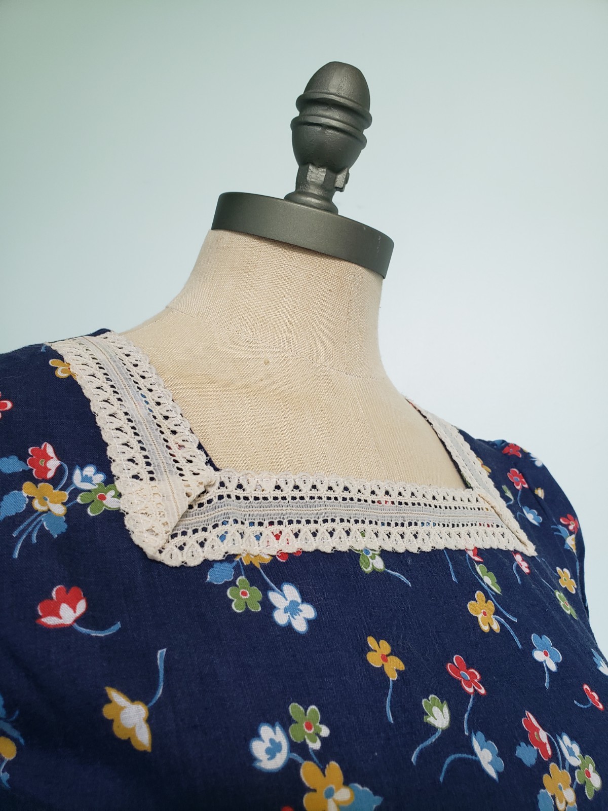 VTG 70s Spencer California Girl’s 14 Prairie Dress Maxi Blue Floral Puff Sleeve
