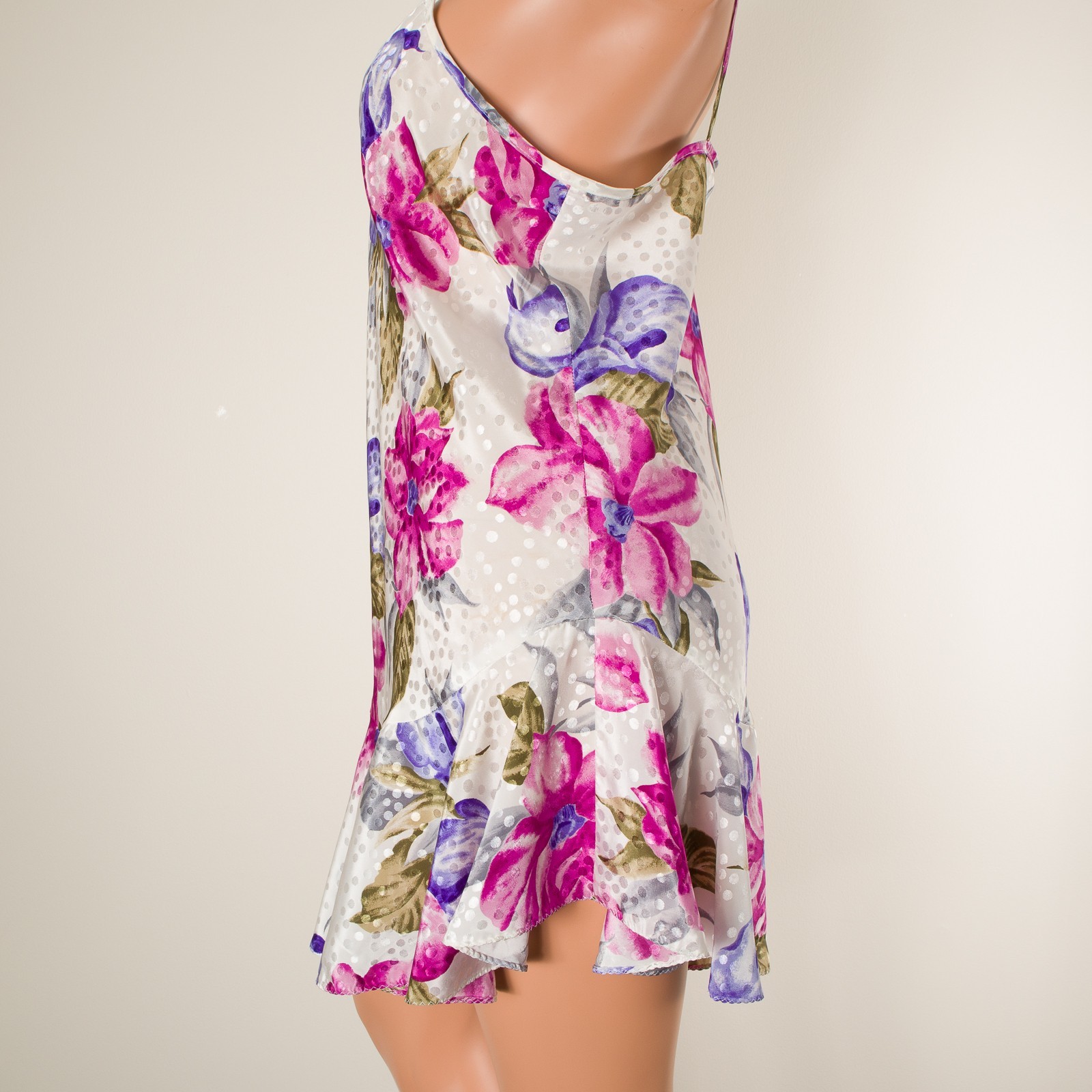 💖 Vintage CALIFORNIA DYNASTY Nightgown L Floral Shiny Coquette Flare Lingerie