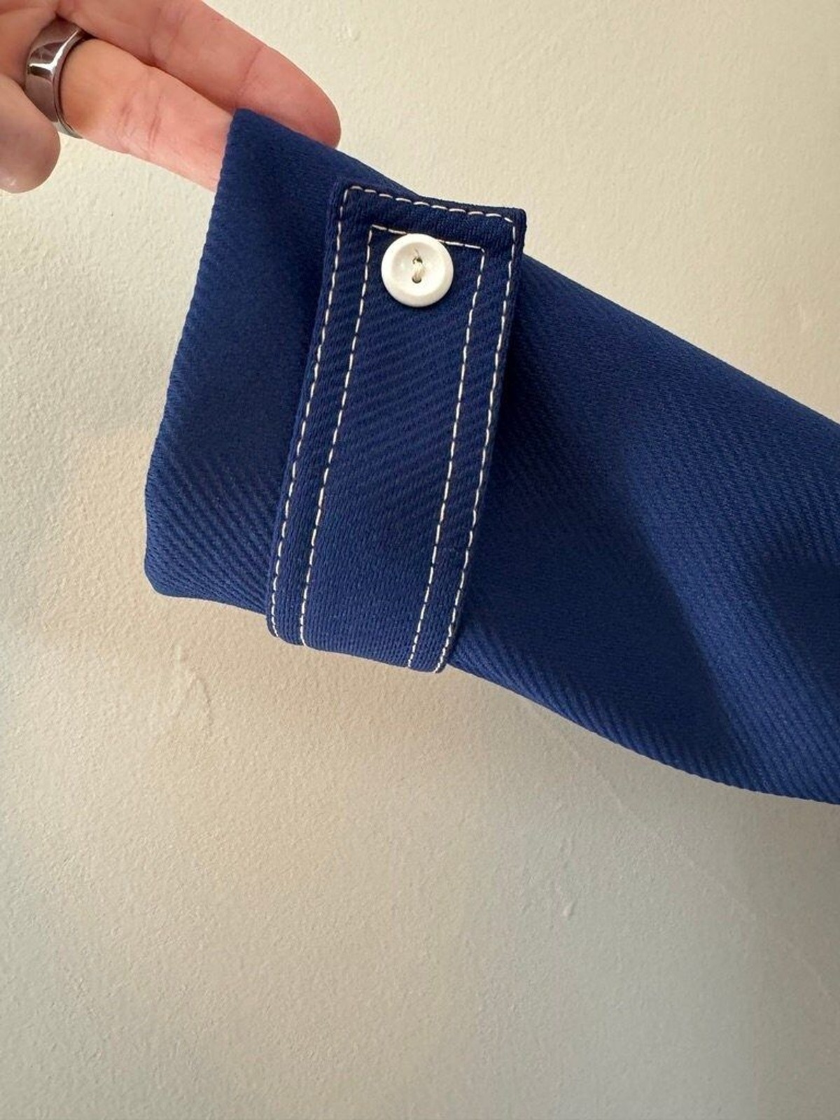 Vintage Navy Poly Car Coat with White Buttons and stitching details – NPC fashio