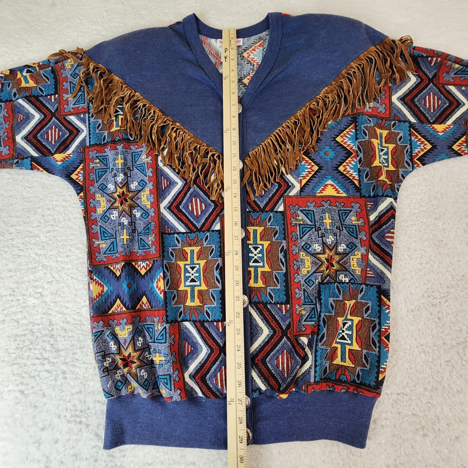 Young Stuff Womens Western Fringe Cardigan Size L Multicolor Aztec Print #2060