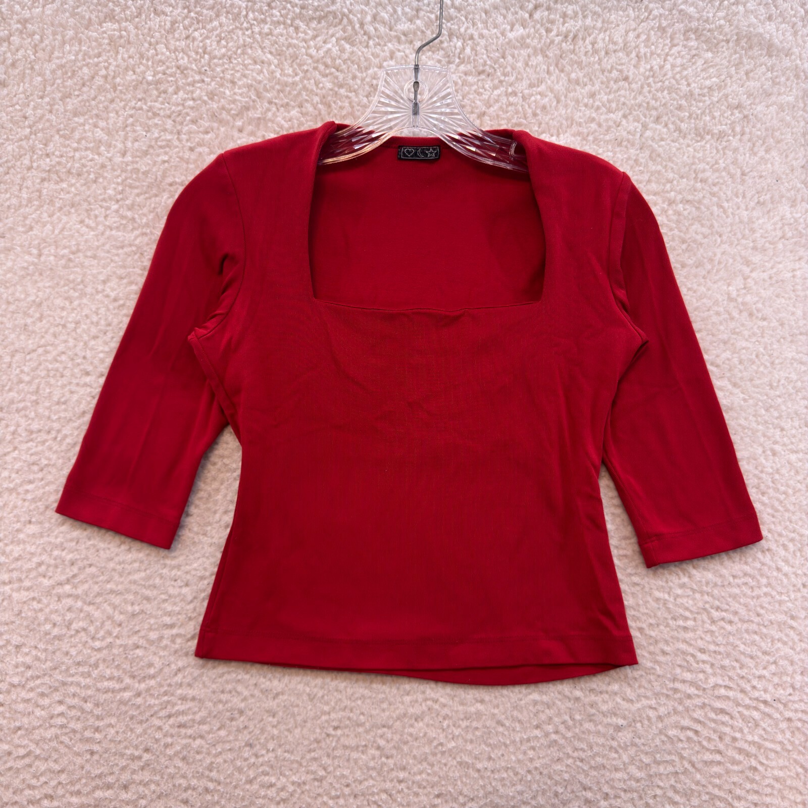 90s Y2K Rampage Vintage Top Medium Red Stretch Square Neck Corpcore Office