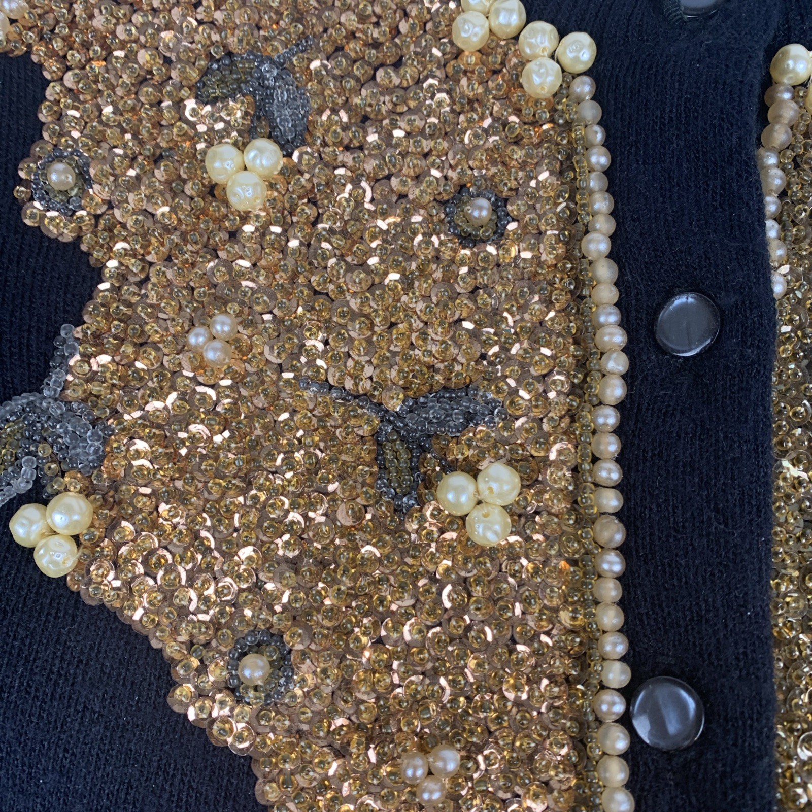 1960’s Orlon Turbo By Spuncraft Inc Black Sweater Gold Sequins, Small Sparkly