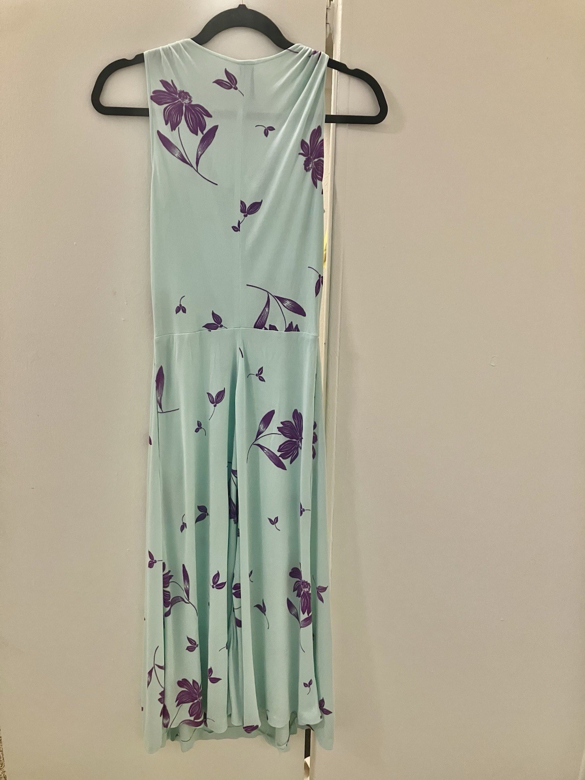 Vintage 80s Dress Fair Lady Paris France Light Blue Purple Flower Knit Dress S