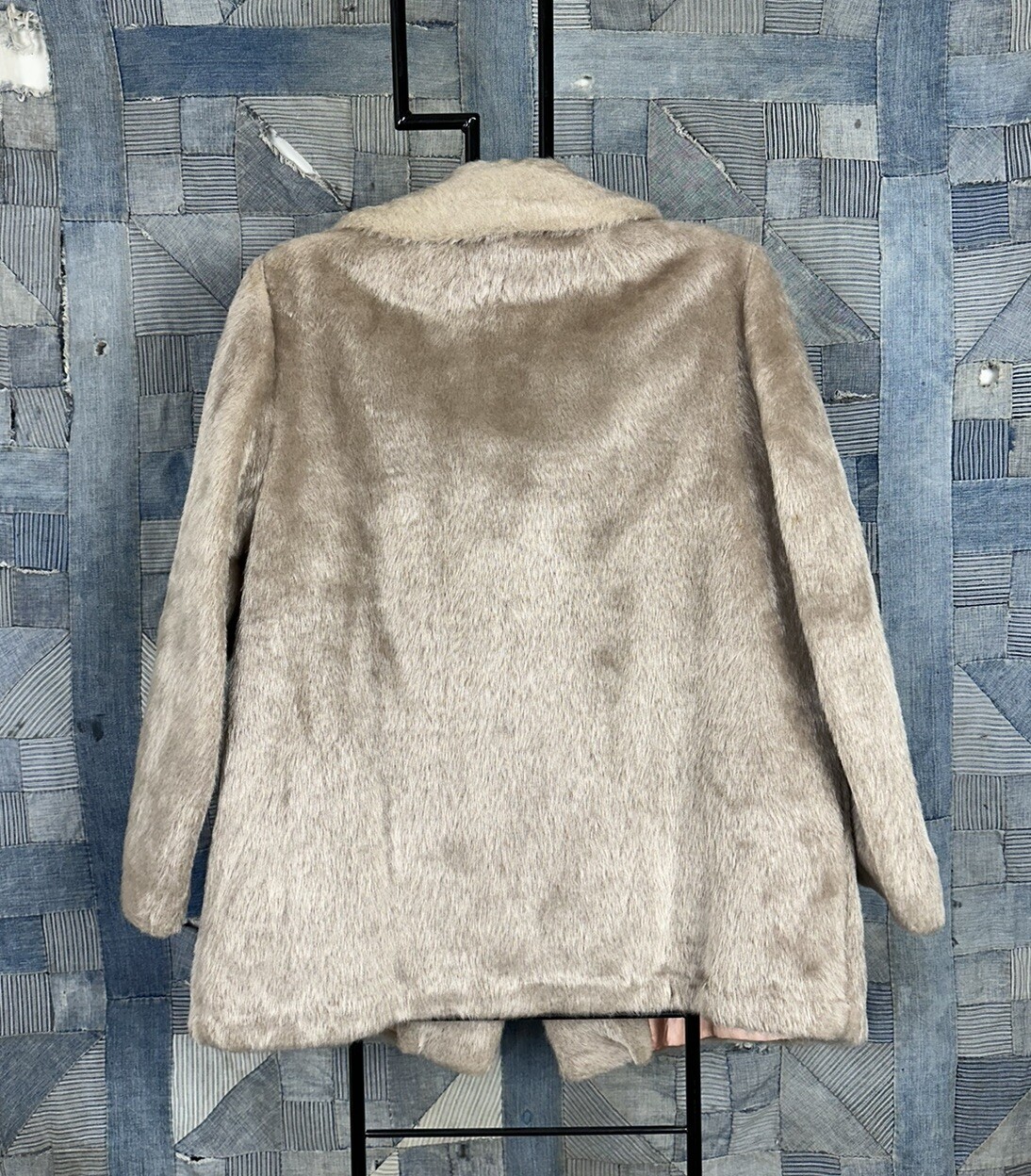 60s VINTAGE Faux Fur Pea Coat Wood Buttons Size Small Gorgeous