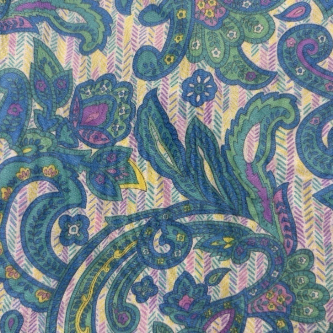 Schrader Vintage Paisley Midi Shirt Dress 8 Blue Green Pockets Button Front 80s
