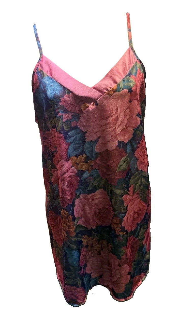 VTG Feather Bed Intimates Set Short Sleeve Floral Dressing Robe & Slip Dress S/M