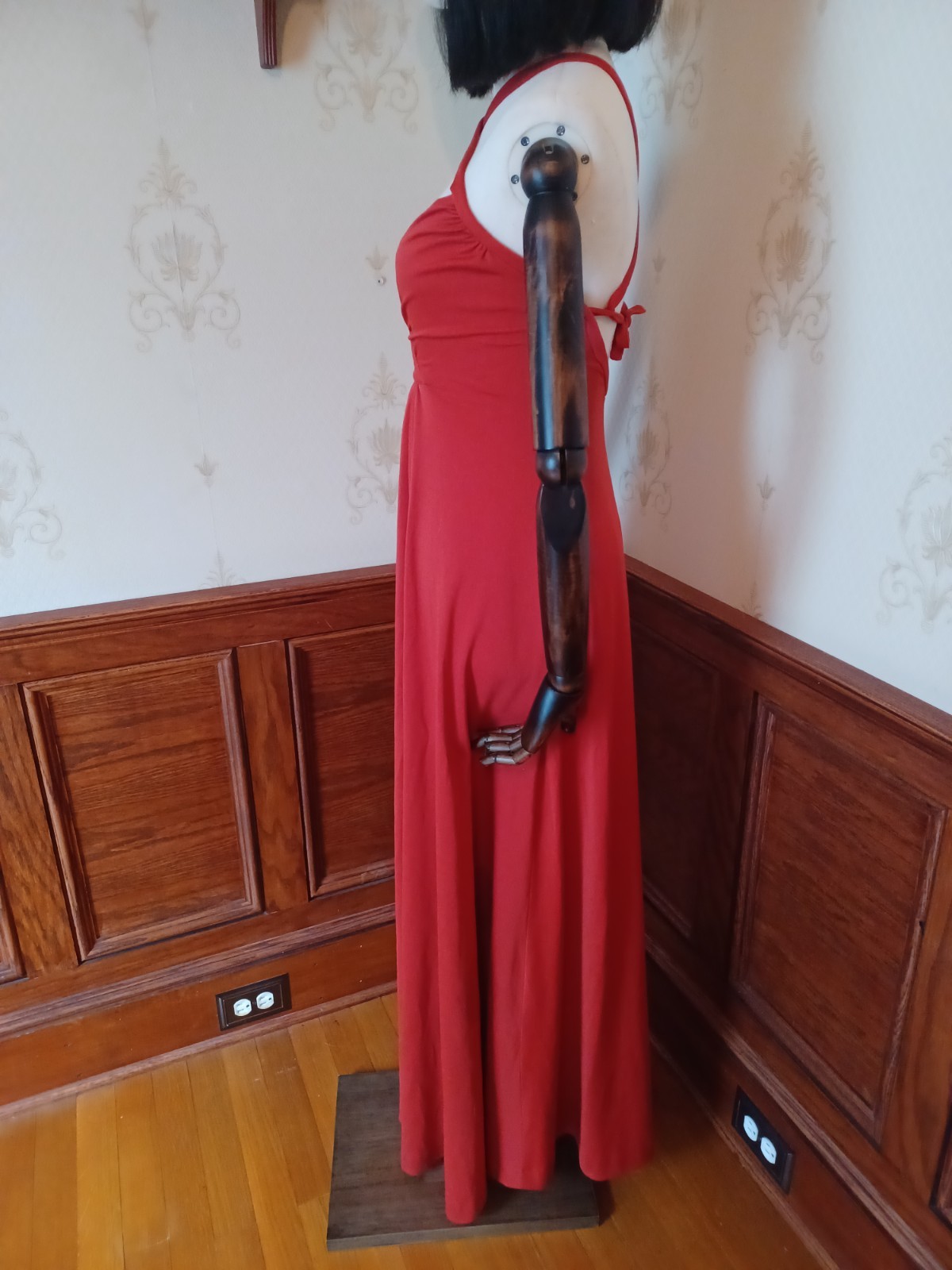 Vintage 1970s Orange-Red Strappy Disco Maxi-dress