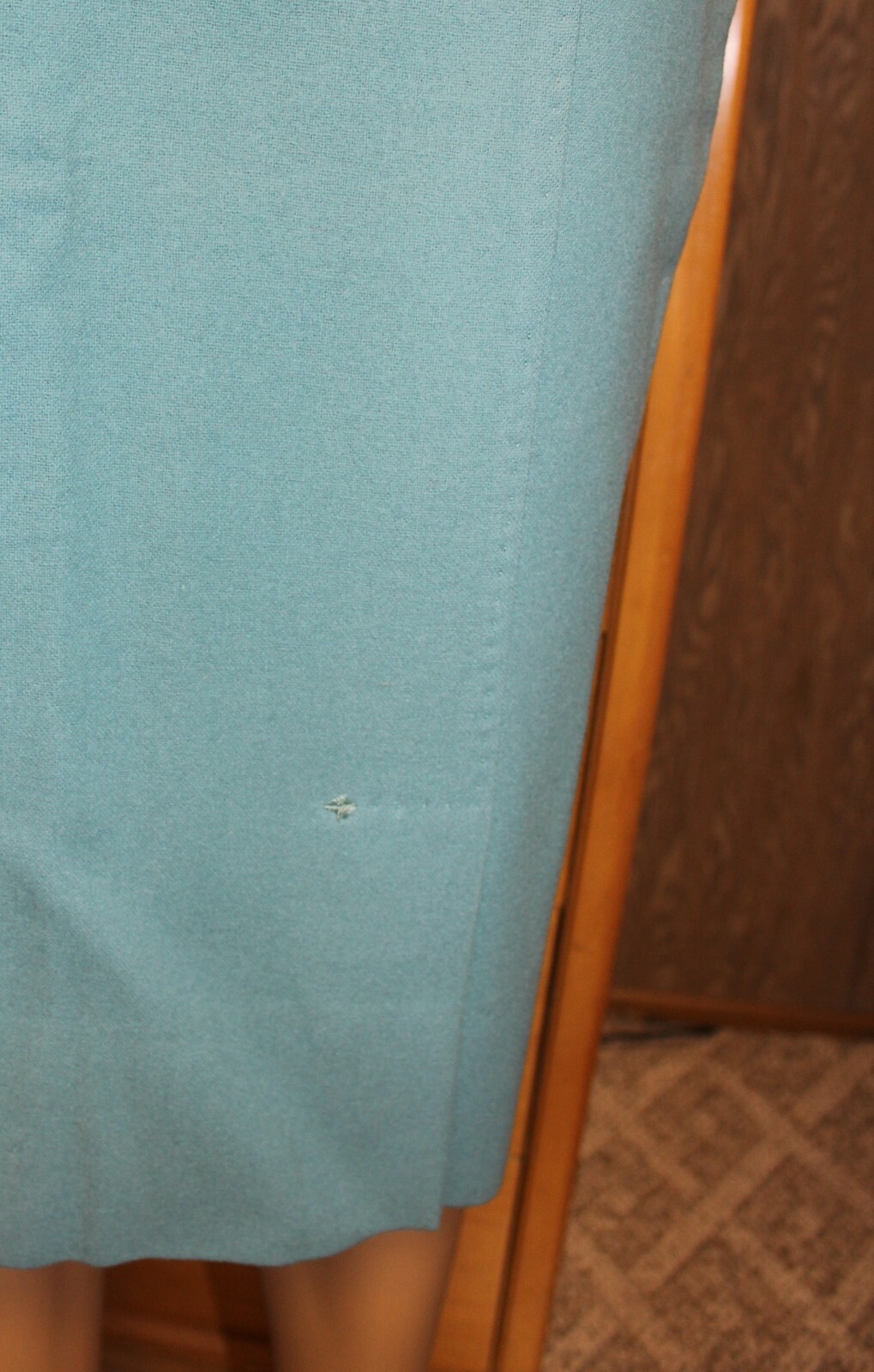 VTG 60s BLUE GREEN WOOL PENCIL WIGGLE SKIRT SPORTEMPOS CUSTOM-CONTOURED 25-26W