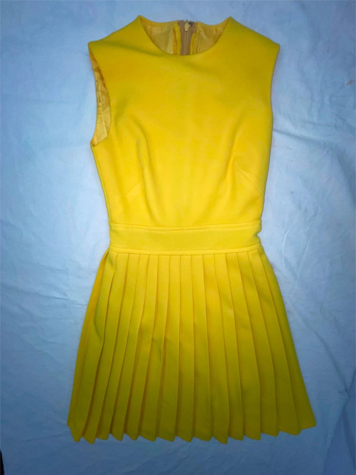 VTG 60s 70 WOMENS S POLYESTER ACCORDIAN PLEATED DISCO RETRO GOGO SLEVELESS DRESS