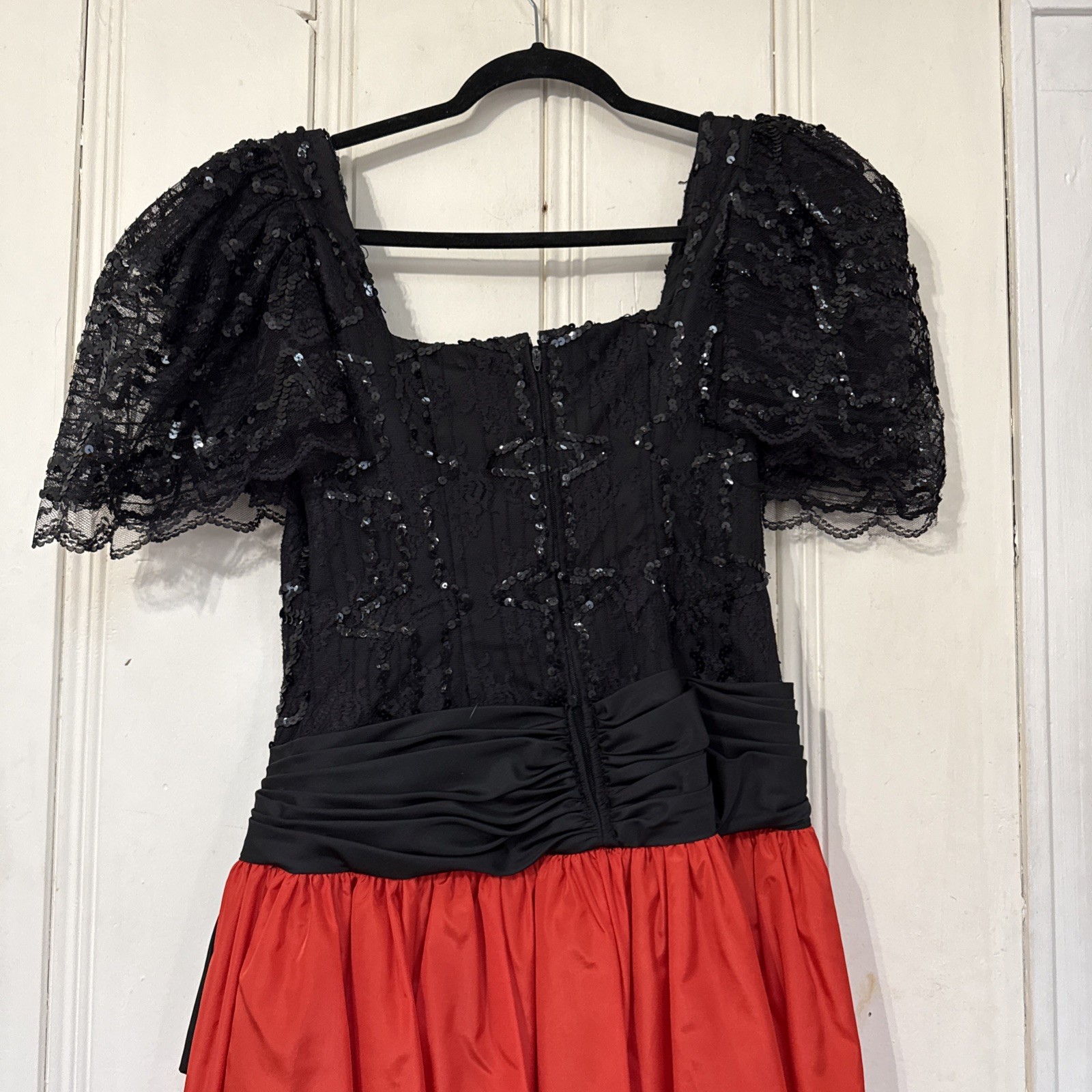 1980’s Prom Formal Dress Taffeta Lace Black Red Size 10 Mario Forte After Five