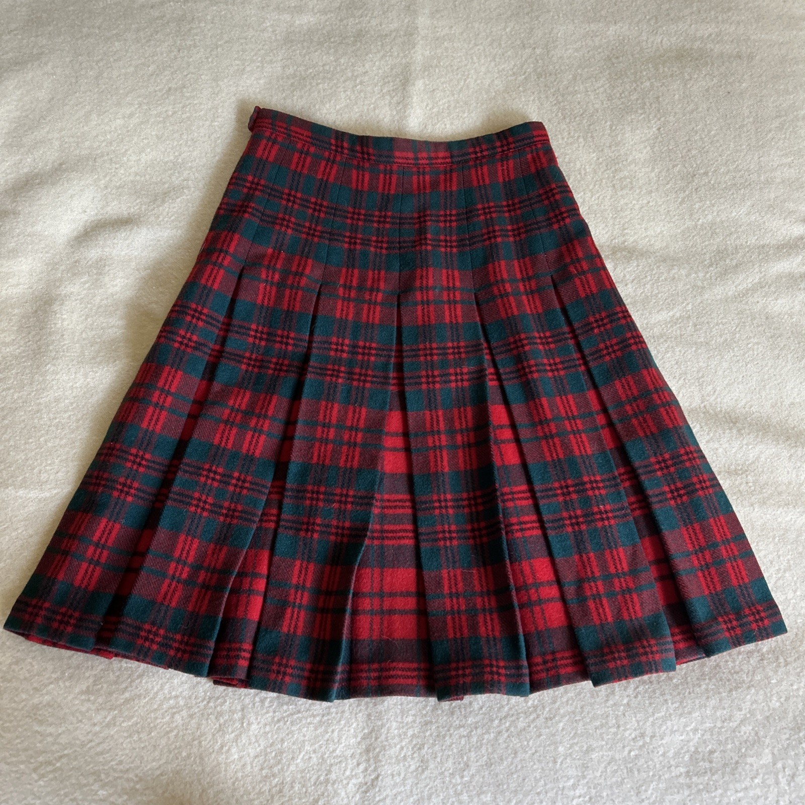 Vintage 50s Pendleton Reversible Wool Tartan Plaid Skirt Red Green 27″ Waist