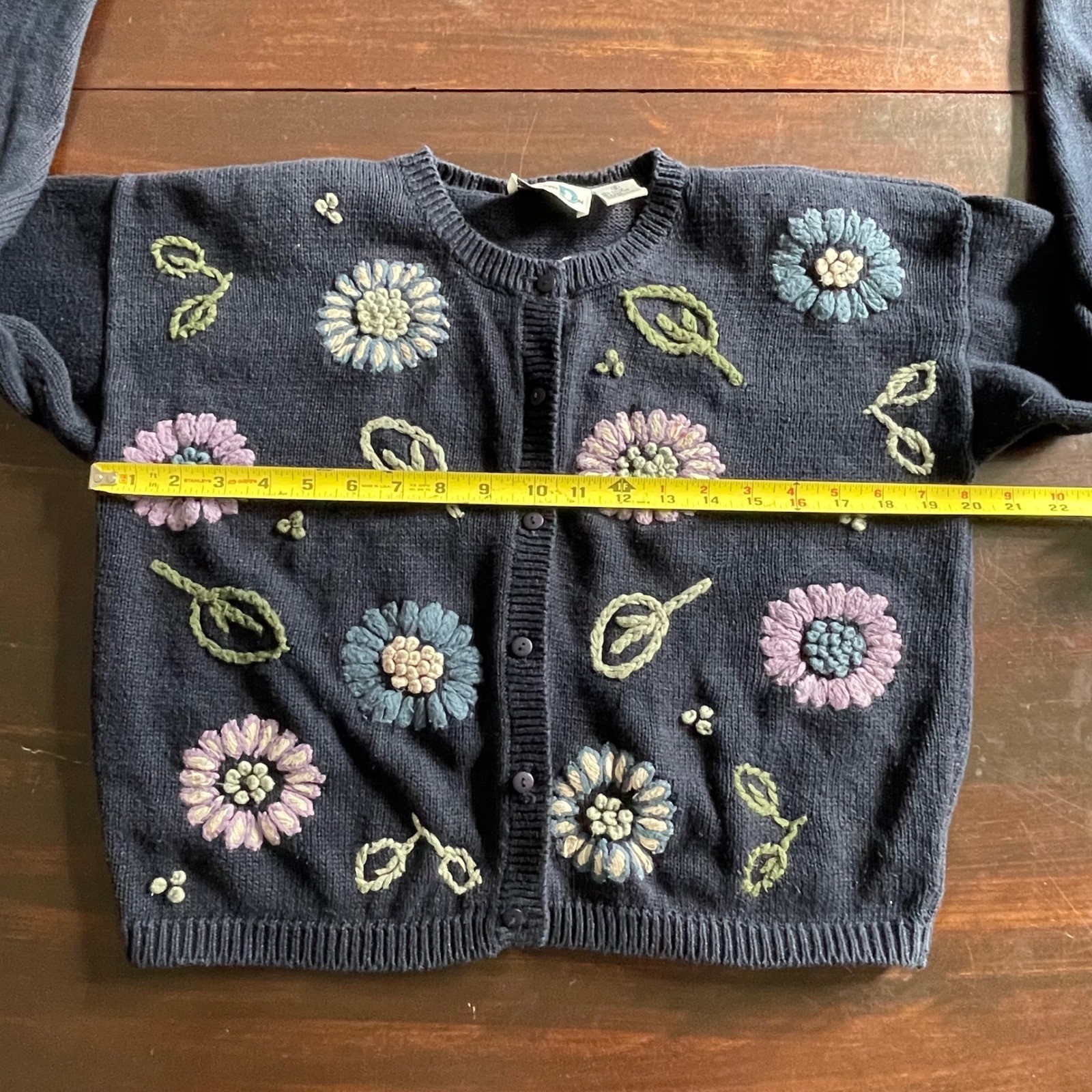 Paul Harris Design Vintage Navy Floral Embroidered Cardigan Sweater Grandma