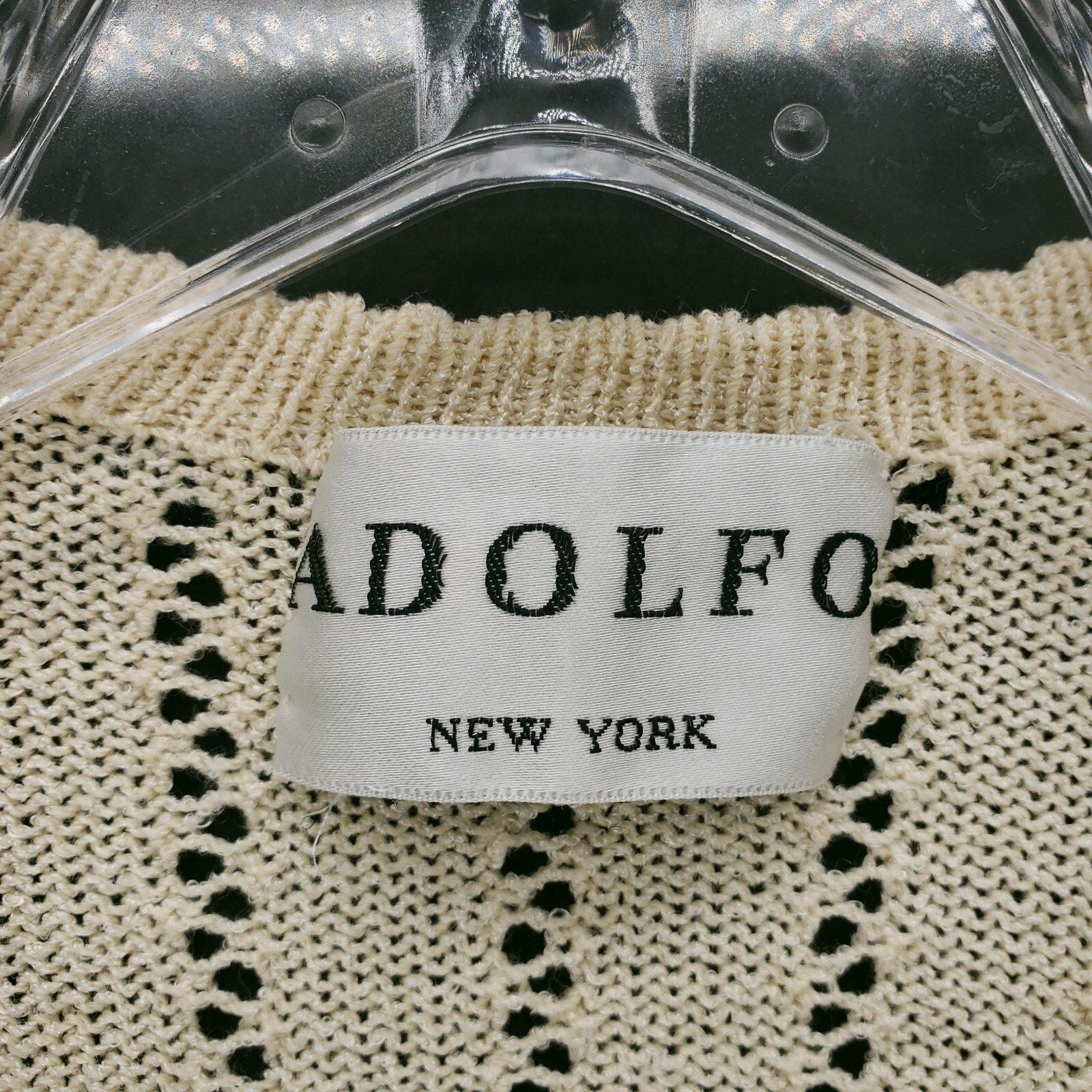 Vintage Adolfo New York Cream Open Front Knit Cardigan Size S/M