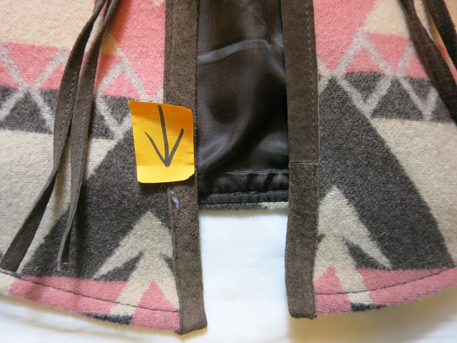 Vtg Pendleton Vest Wool Suede Trim Brown Beige Salmon Tassels Southwest Medium