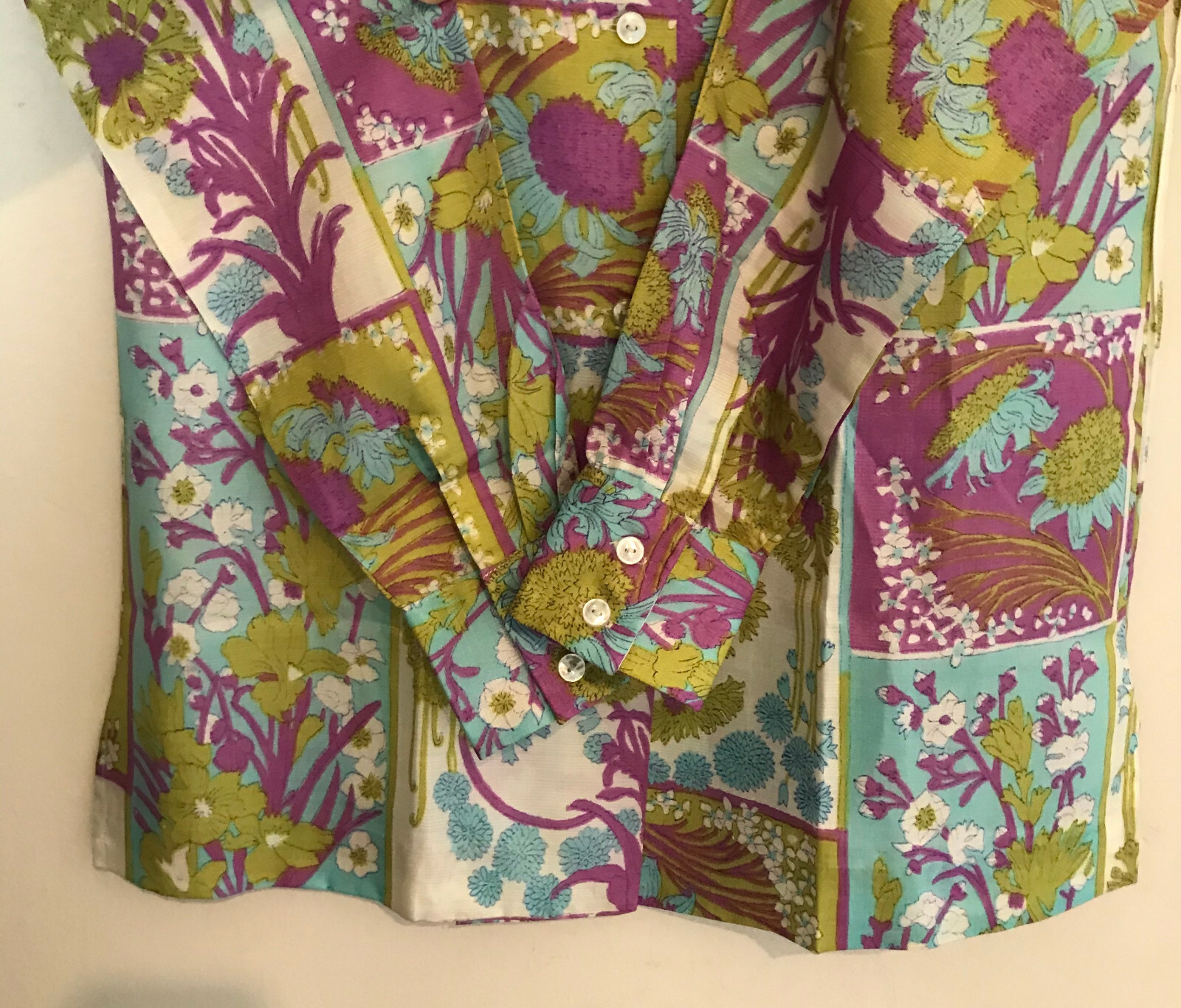 vtg 1960s 1970s LADY ARROW Floral Long Sleeve Secretary Blouse Womens SZ 12 Med