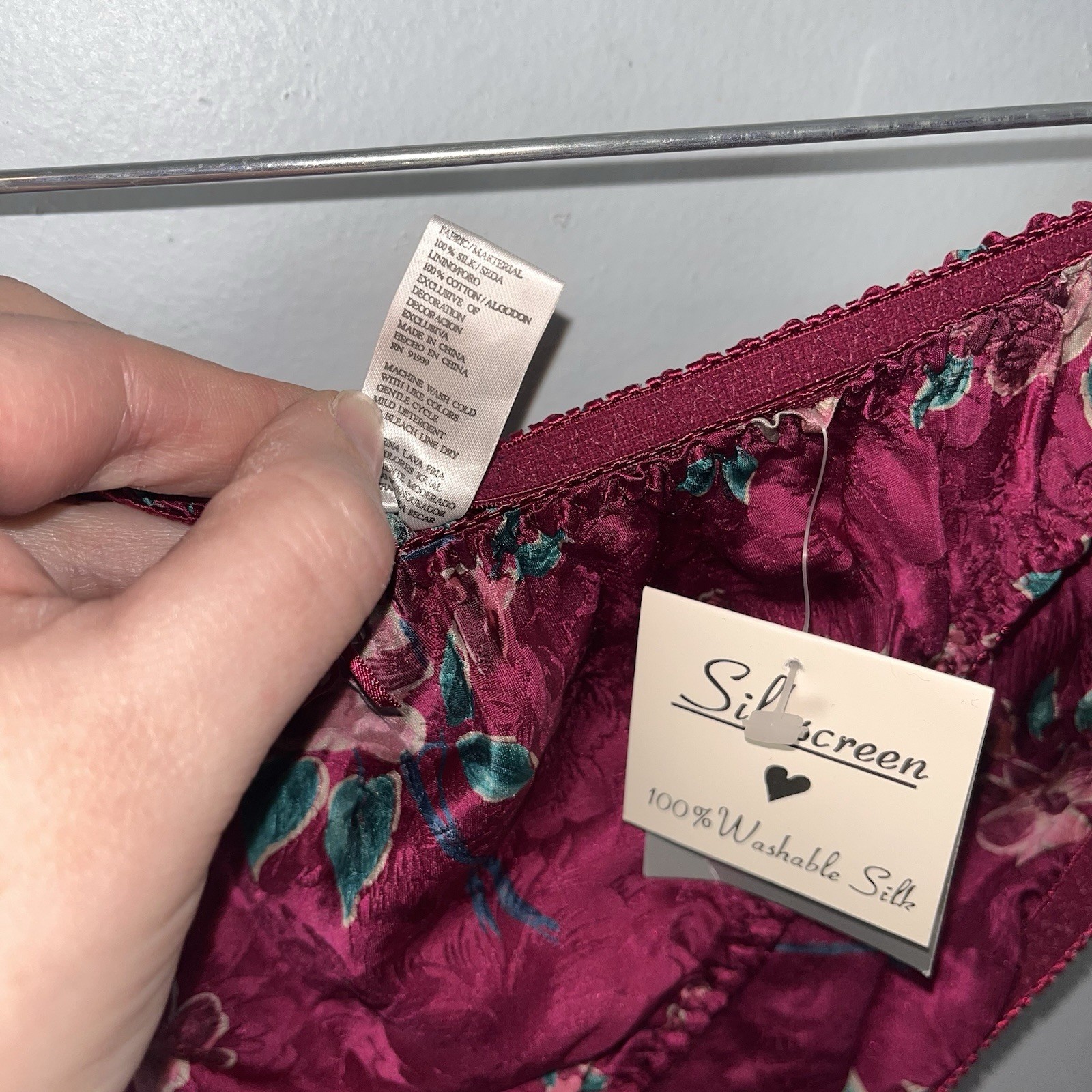 NWT VTG SILKSCREEN BIKINI PANTIES CAMI PJS SET FLORAL VINE MEDIUM 6 100% SILK