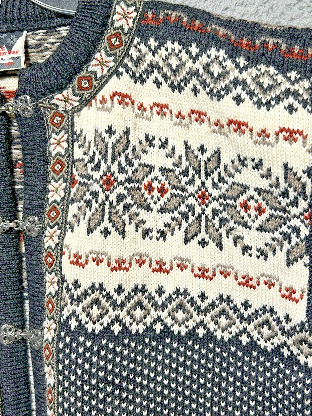 Vintage 80s Dale of Norway Cardigan Sz XL Nordic Fair Isle Snowflake Ski Sweater