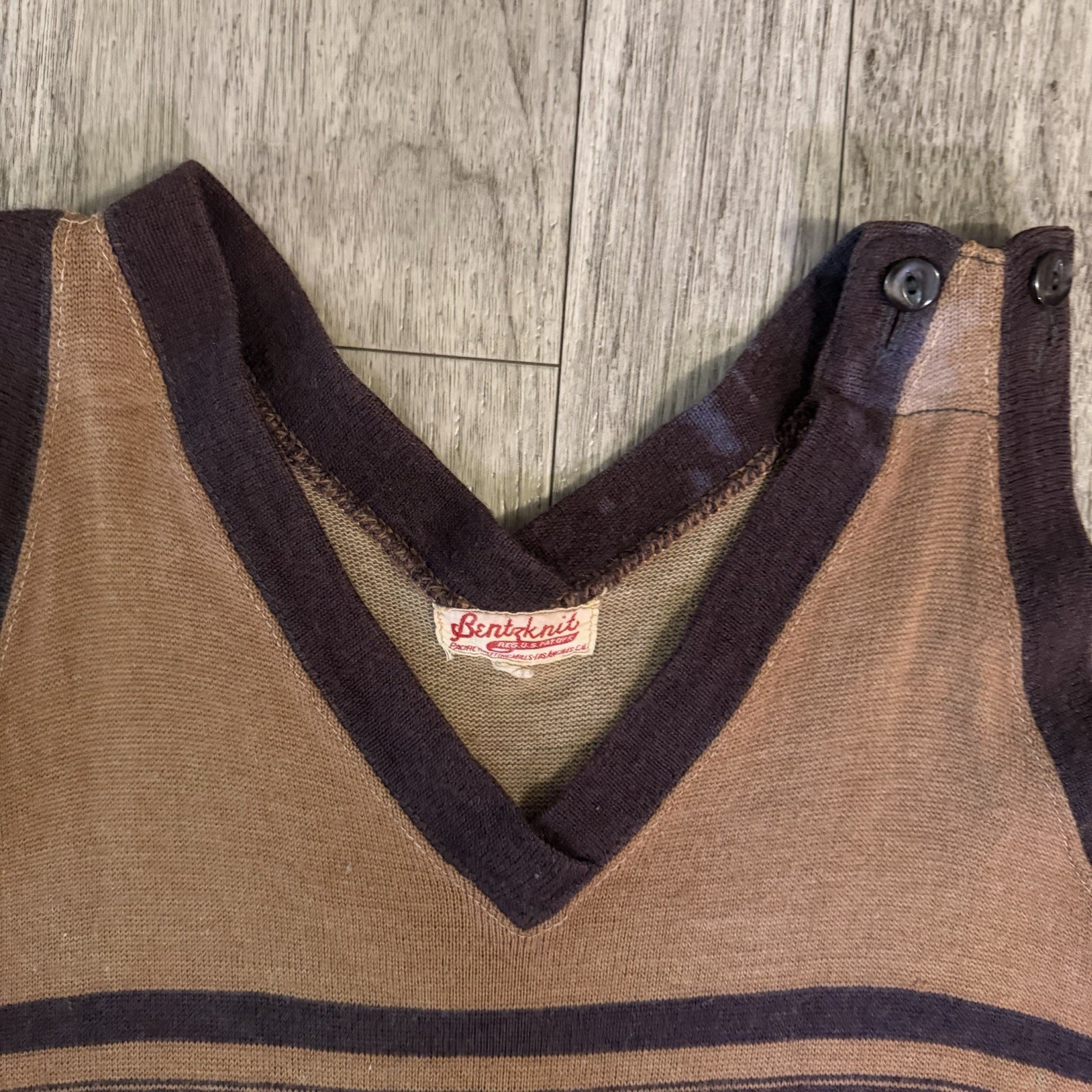 Vintage 1920s Bentzknit Wool Swimsuit Antique Bathing Suit Womens Brown Striped