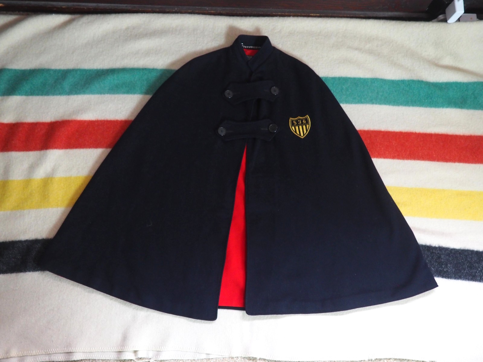 VTG 40s 50s Nudelman Portland Seattle Navy Blue Wool Button Nurse Cloak Cape
