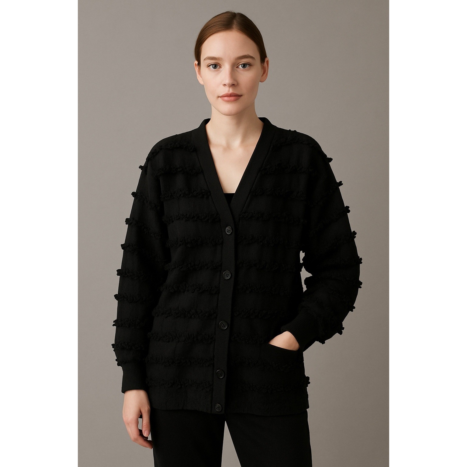Paula Sweet Muslin Mink Blazer Sweater Medium Black Floral Fringe Vintage Jacket