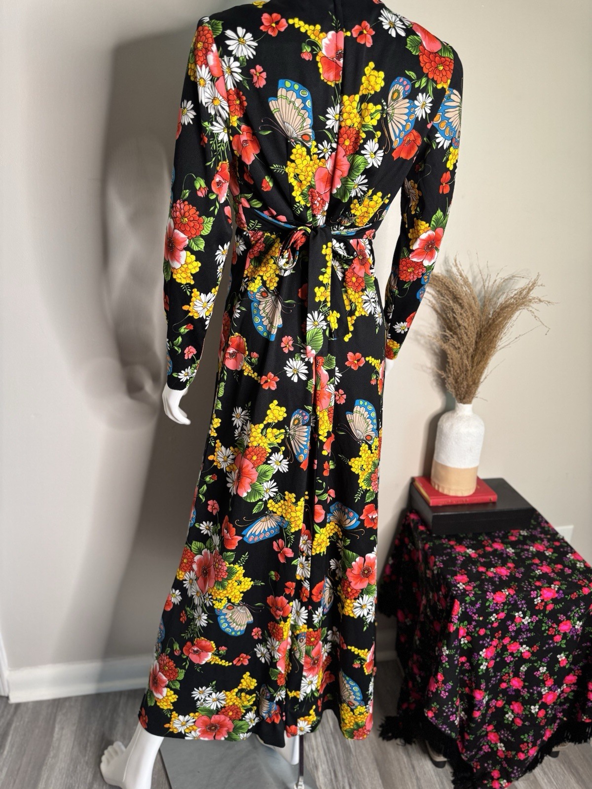 Vintage 1970S Eve Le Coq Dress With Vibrant, Print Floral Print, Medium