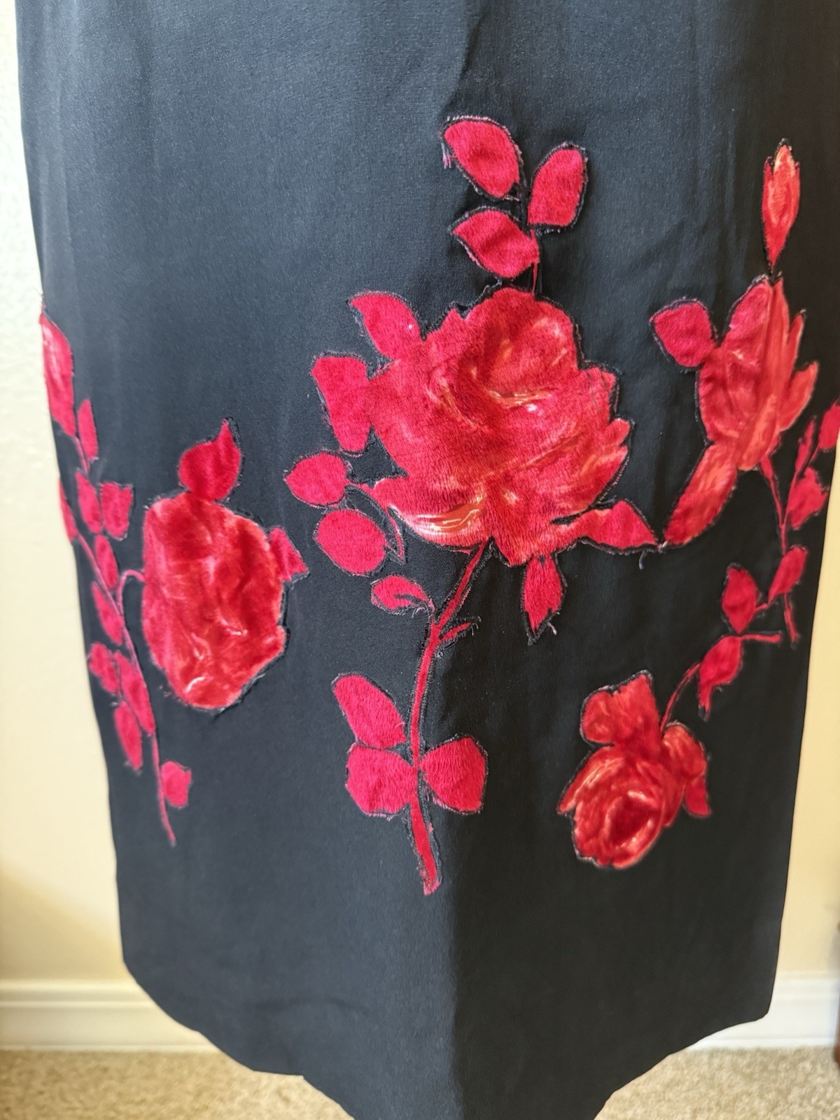 Vintage Robert Goldberg Design Made In NY Dress Black/Red Velvet Roses 🌹