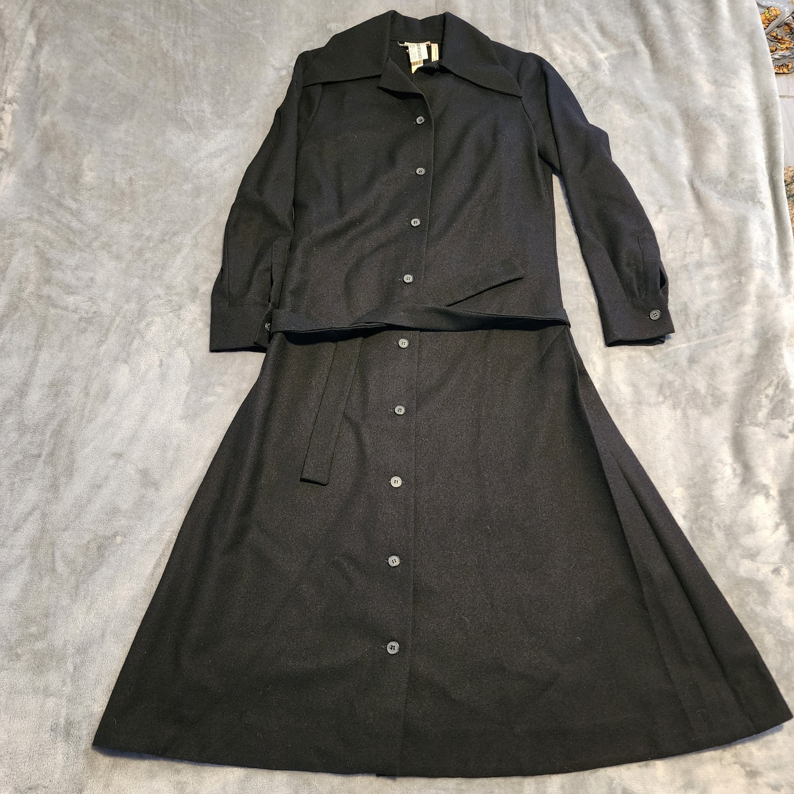 VINTAGE 70s Marimekko Design Research Button Front Dress 36 Black ORIGINAL BELT