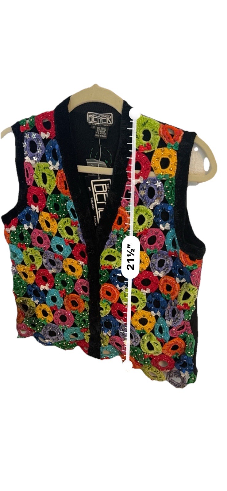 New Vintage Berek Holiday Christmas Vest Embellished Sparkly Wreaths Bows S