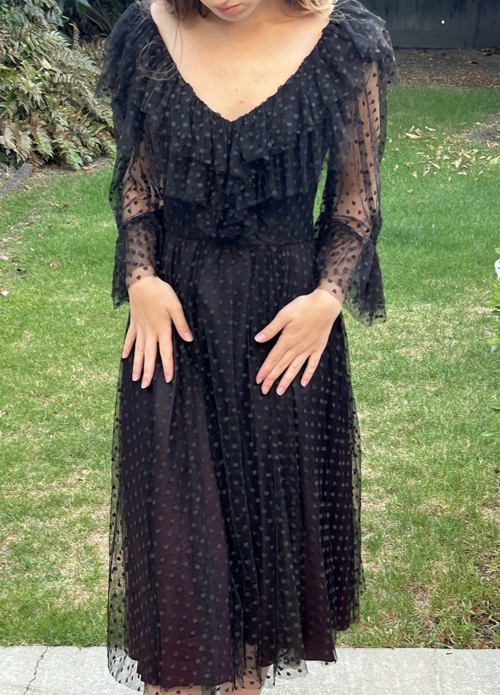 Vintage 50s 60s Miss Ashlee S Ruffle Dress Polka Dots Tulle Black