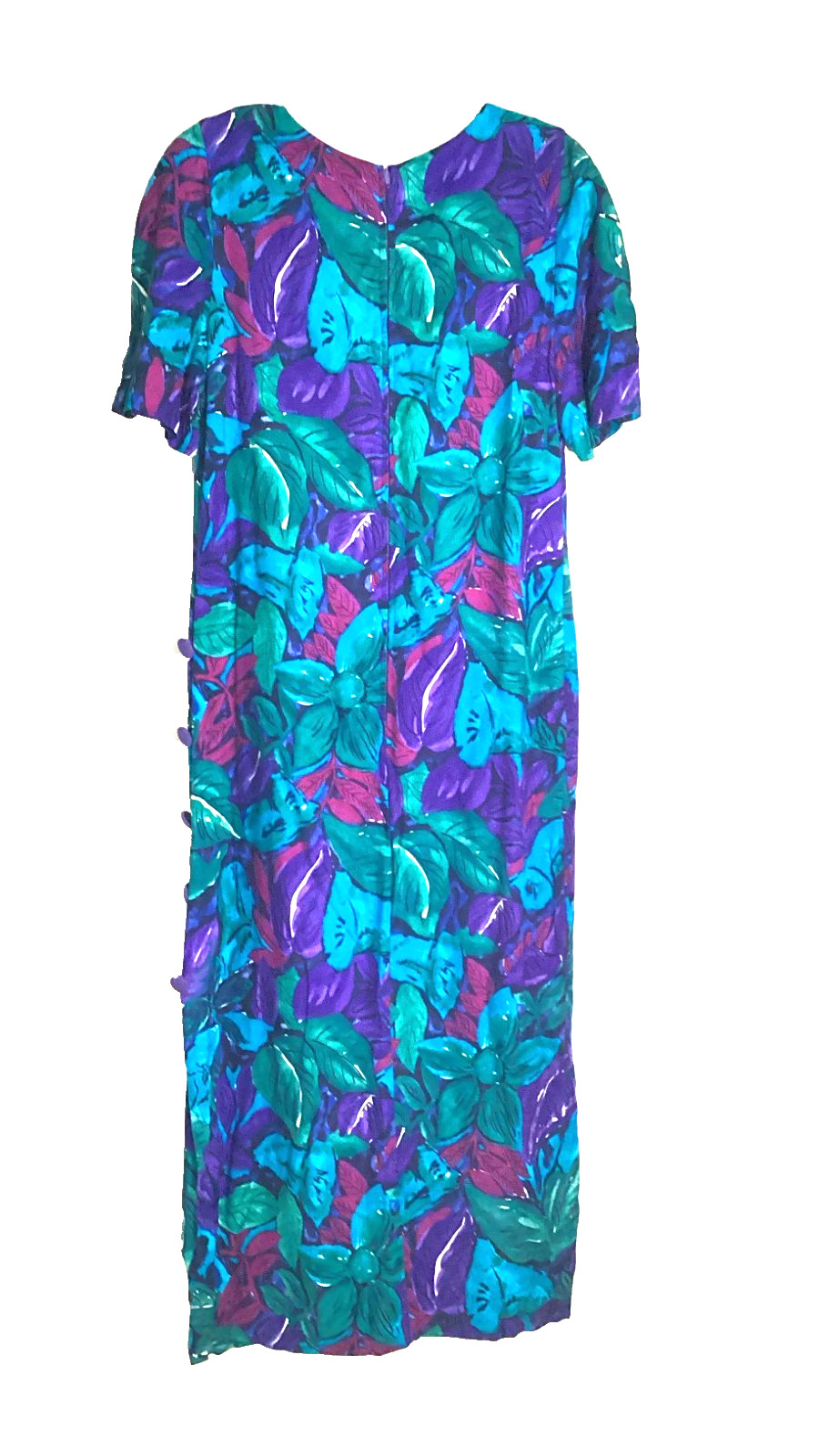 Vintage 80s 90s BGB Maxi Dress Vibrant Blue Green Purple Tropical Shoulder Pads