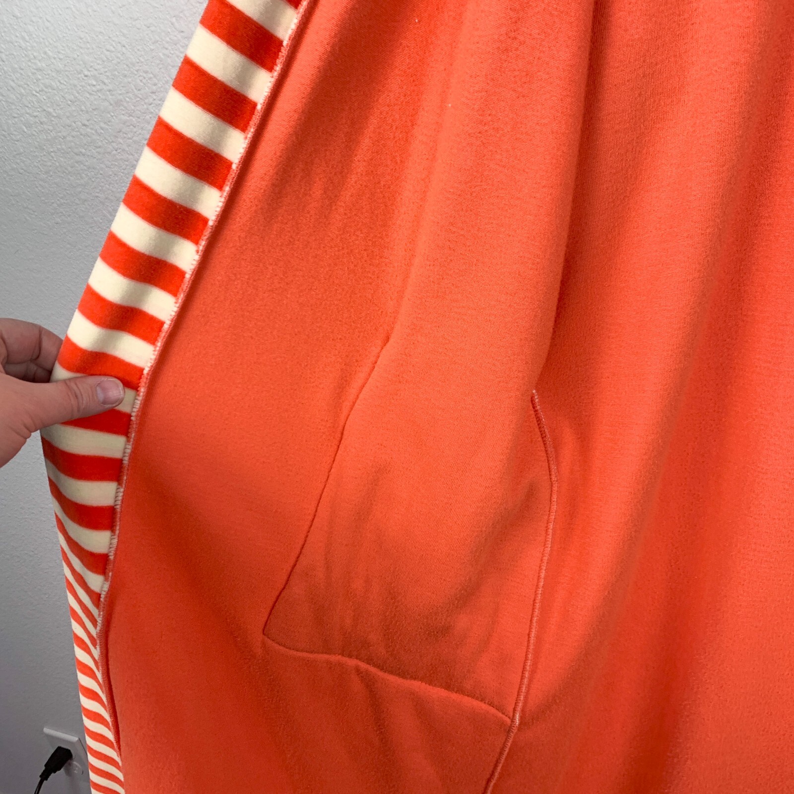 Vintage 70s Niki-Lu Velour Retro Orange White Belted Hooded Long Robe Size Small