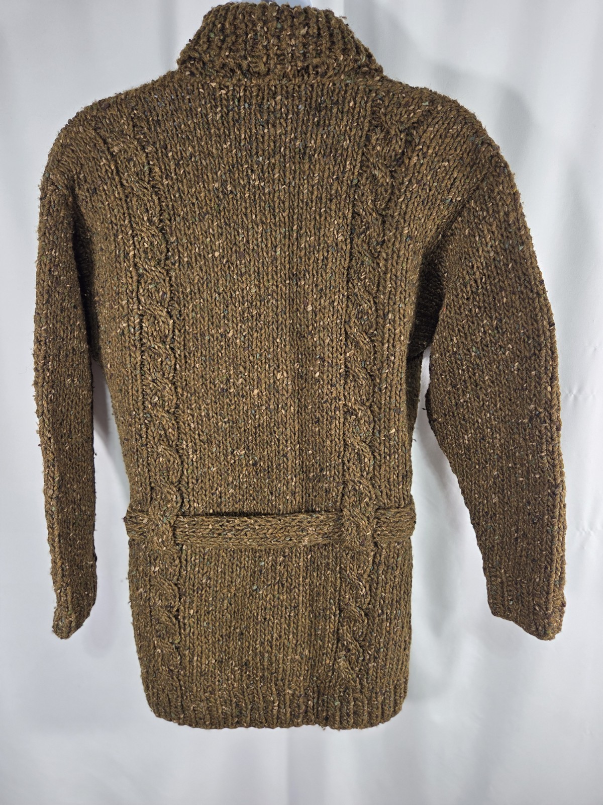 Vintage Women’s Perry Ellis Handknit Wool Belted Cardigan Olive Brown Size S