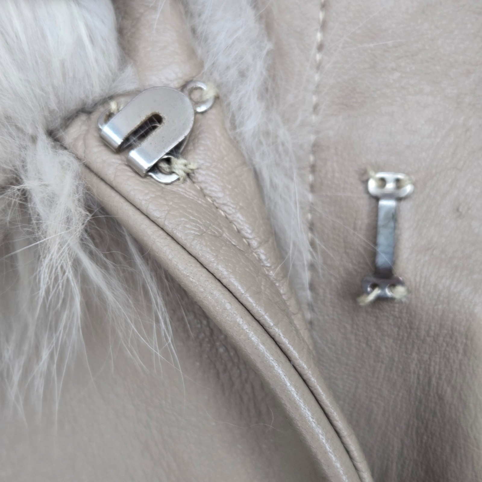 Vintage Women’s 10 Real Leather Swing Coat Genuine Fox Fur Collar Tan Cream