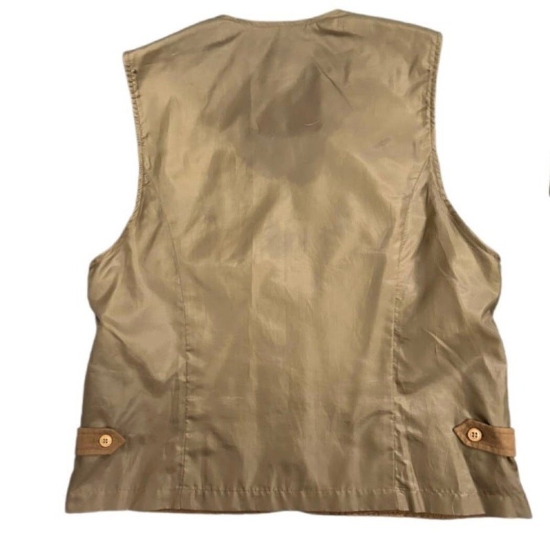 Mens Mocha Brown Faux Suede Vest Button up Summer layering Top Large ^